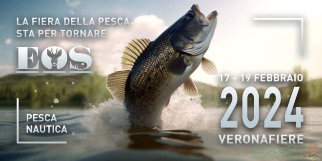 pesce che esce dall'acqua - banner di EOS, la fiera della pesca, a Veronafiere
