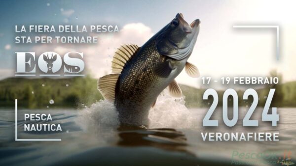 pesce che esce dall'acqua - banner di EOS, la fiera della pesca, a Veronafiere
